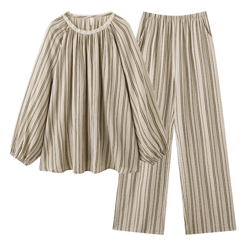 Couple's sleepwear autumn new item Wabi Sabi style cotton yarn can be worn outside loose men's and women's home clothes - TrendTrove