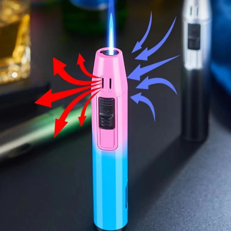 Pen Metal Lighter Mini Spray Gun Inflatable Windproof Butane Gas Lighter Adjustable Straight Shot Blue Flame Cigarette Tools - TrendTrove
