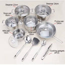 Stainless steel cookware set of 18 pieces household kitchen set soup pot set 16-26cm cutlery set pot set - TrendTrove