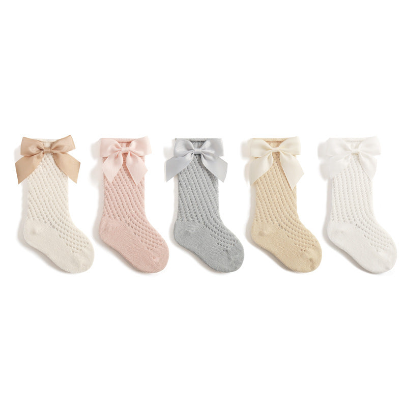 Children's Socks Combed Cotton Girl Baby Bow Princess Socks Hollow Mesh Dance Socks - TrendTrove