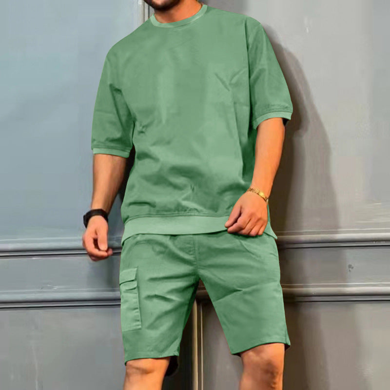 Men's Summer Casual Workwear Shorts and T-Shirt Set