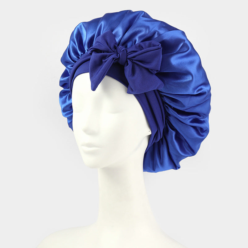 Wide-edge elastic band sleep cap