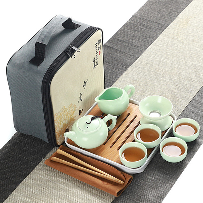 Outdoor Portable Tea Cup, Teapot, Travel Bag, Ceramic Kung Fu Tea Set, Small Set