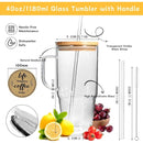 Glass Cups With Lids And Straws - 40 Oz Tumbler With Handle And Straw Glass Water Bottles Drinking Glasses Glass Straws Iced Coffee Cups Travel Coffee Mug Smoothie Cup Glass Tumbler