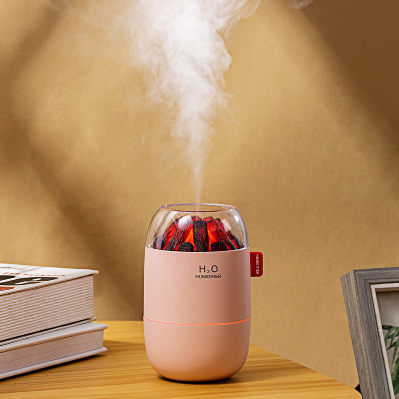 Simulated flame small log burner humidifier