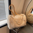 Autumn And Winter Fashion Shoulder Bags Pearl Chain Crossbody Bag Versatile Commuting Armpit Plush Female Bag