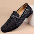 Slip-on Snake Pattern Embossed Leather Flat Driving Casual Leather Shoes