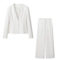 V-neck Suit Coat Straight Wide Leg Pants Two-piece Set