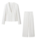 V-neck Suit Coat Straight Wide Leg Pants Two-piece Set