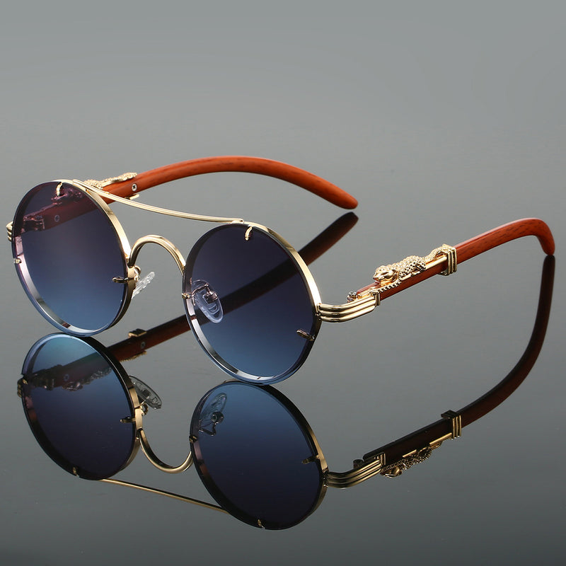 Retro Double Bridge Round Frame Sunglasses