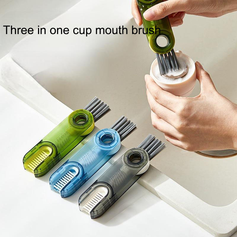 Vacuum cup brush cleaning cup, water cup mouth, milk bottle, multifunctional cleaning cup lid, tea cup, three in one gap brush t - TrendTrove