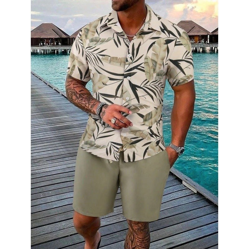 Men's Short-Sleeved Shirt and Beach Pants Set