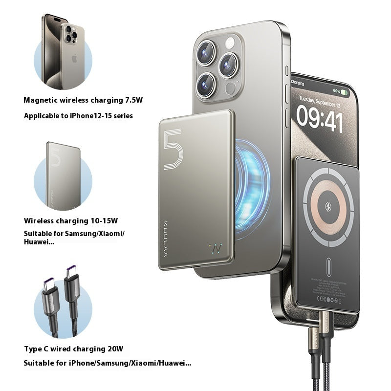Ultra-thin Magnetic Wireless Power Bank 5000 MA