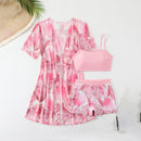 Nuevo conjunto de traje de baño de tres piezas para mujer, estampado de manga corta, camisa de vestir exterior