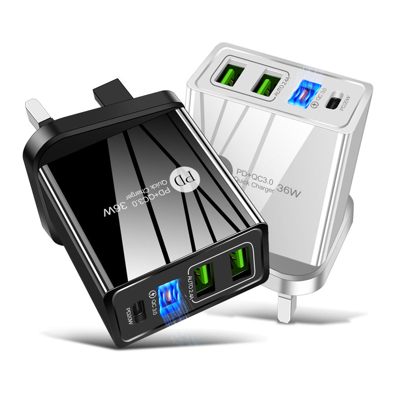 36W PD20W+QC3.0 2.4A dual USB fast charging mobile phone charger 2USB with PD charging head travel charger - TrendTrove