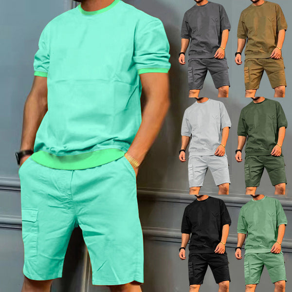 Men's Summer Casual Workwear Shorts and T-Shirt Set
