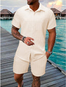 Men's Jacquard Casual Shirt and Shorts Set