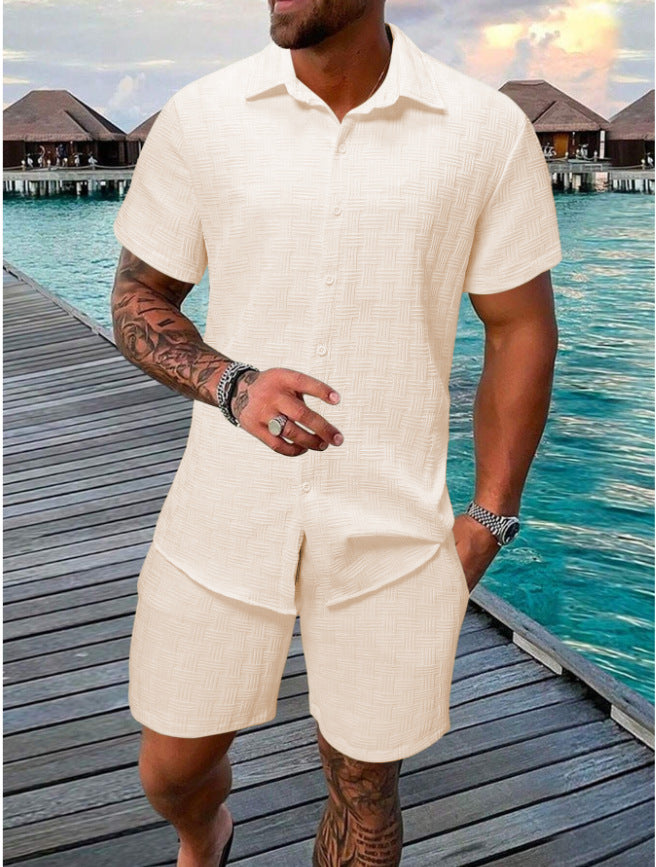 Men's Jacquard Casual Shirt and Shorts Set