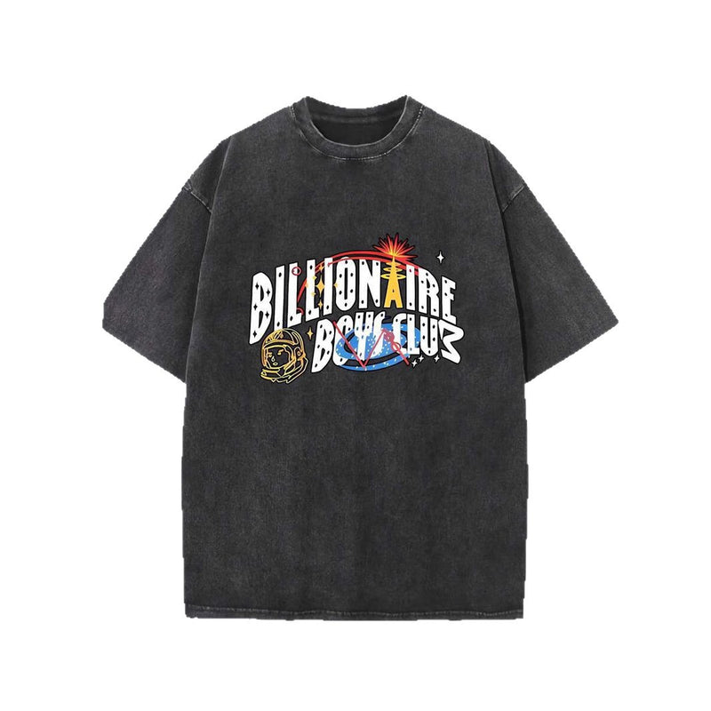 Retro Washed Cotton Short Sleeve Printed T-Shirt