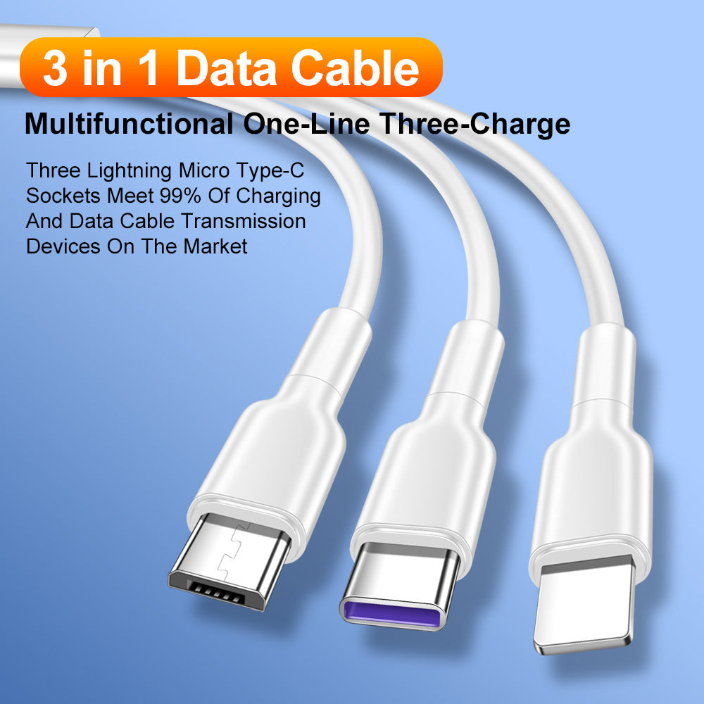 1.2-meter one to three 5A super fast charging data cable suitable for Huawei Honor, Xiaomi vivo Android charging cable - TrendTrove