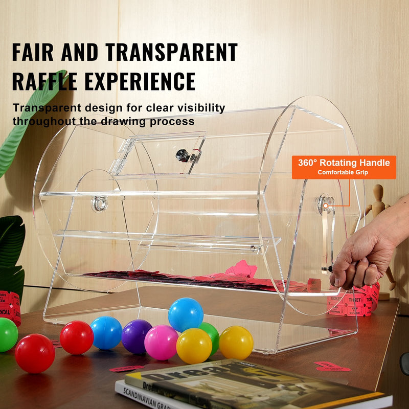 VEVOR Acrylic Raffle Drum,Professional Raffle Ticket Spinning Cage With 2 Keys, Transparent Lottery Spinning Drawing, Holds 10000 Tickets Or 300 Raffle Balls, Raffle Ticket Box For Lottery Games Bing
