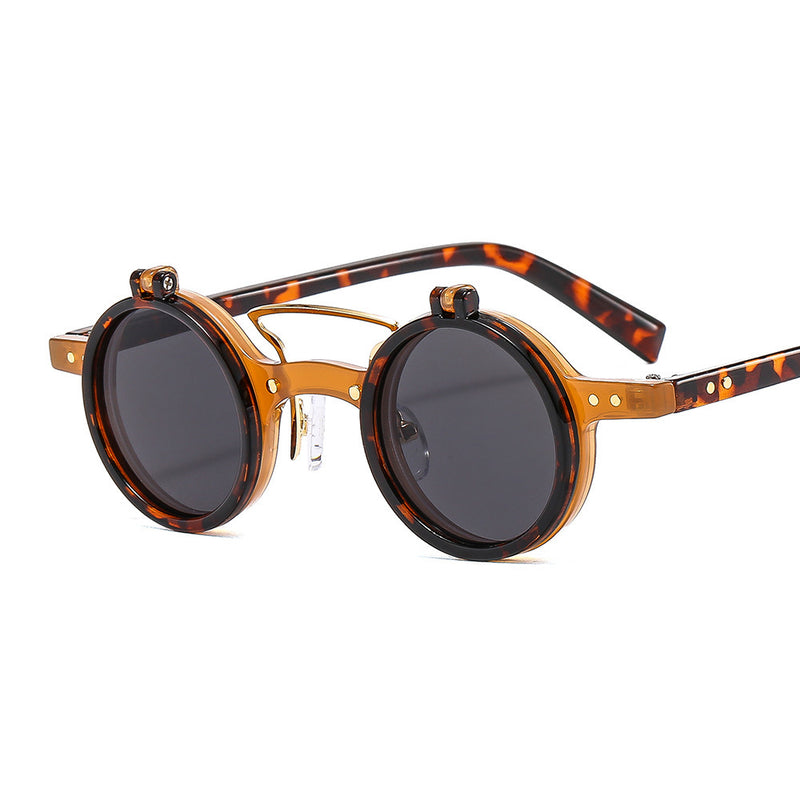 New Round Frame Punk Double-layer Flip Sunglasses