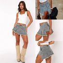 Rivet Irregular Pleated A- Line Women's Denim Skirt