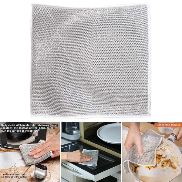 Kitchen Steel Wool Rag Multi-purpose Steel Wool Rag Reusable Steel Wool Dishcloth Set Oil-proof Quick Drying Lint Free for Pots - TrendTrove