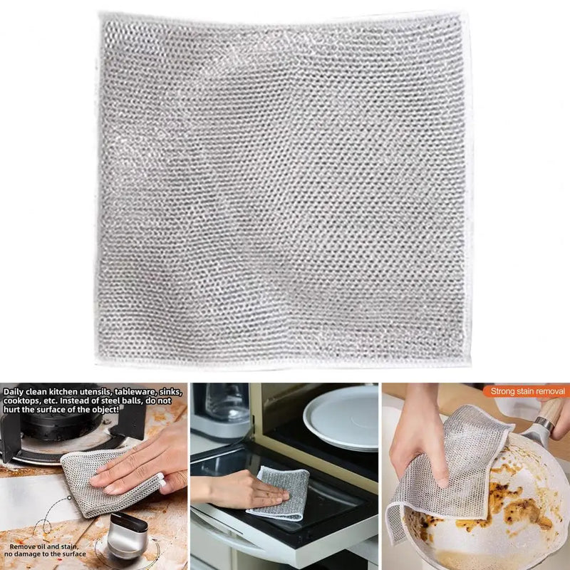 Kitchen Steel Wool Rag Multi-purpose Steel Wool Rag Reusable Steel Wool Dishcloth Set Oil-proof Quick Drying Lint Free for Pots - TrendTrove