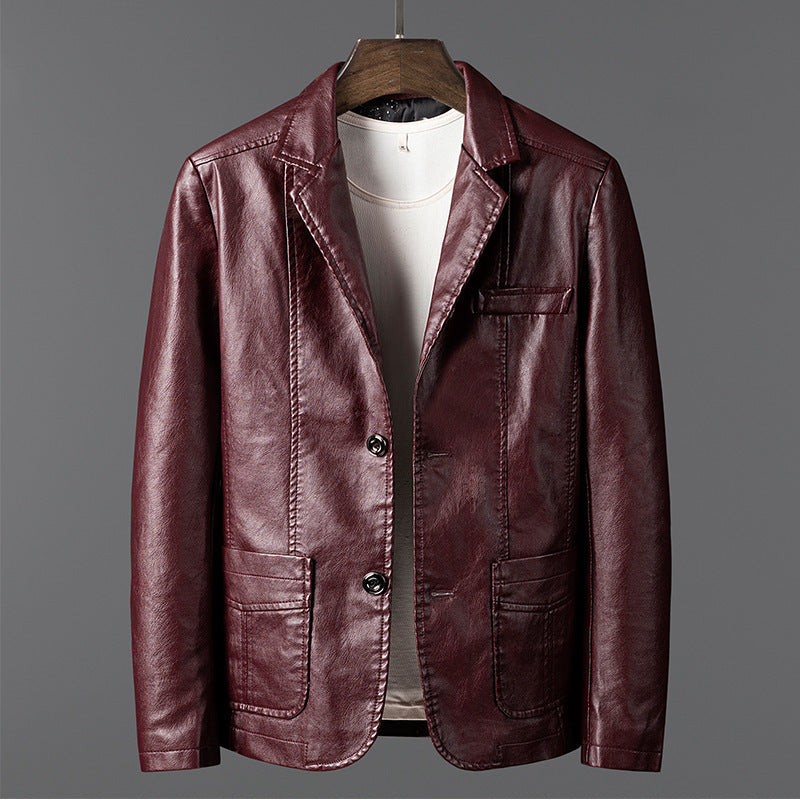 Fashion business casual suit collar men's leather jacket PU motorcycle slim fit leather jacket men's clothing