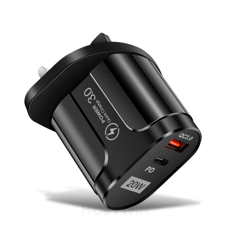 PD20W Mobile Fast Charging Charger 5V4A US, European, and British Standard Speed Matching Device PD+QC3.0 Travel Charging Head - TrendTrove