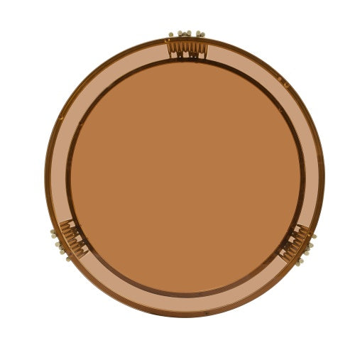 Modern Brown Glass Coffee Table, Asymmetrical Metal, Circular Metal Drum Base, Gold Finish  Lower Shelf