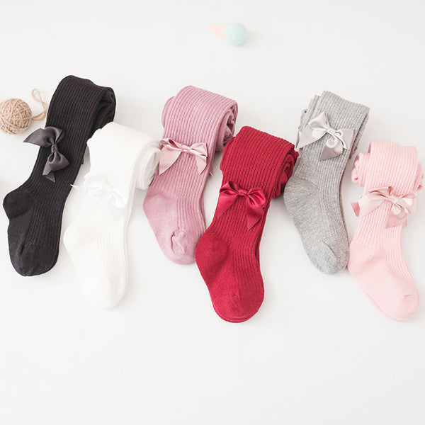 Spring And Autumn New Children's Pantyhose Bow Cotton White Baby Socks Medium Thick Foreign Girl Leggings - Suni
