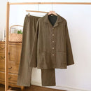 Women's sleepwear made of pure cotton with four layers of gauze, suitable for couples in spring, autumn, and winter. Men's casual plus size set - TrendTrove