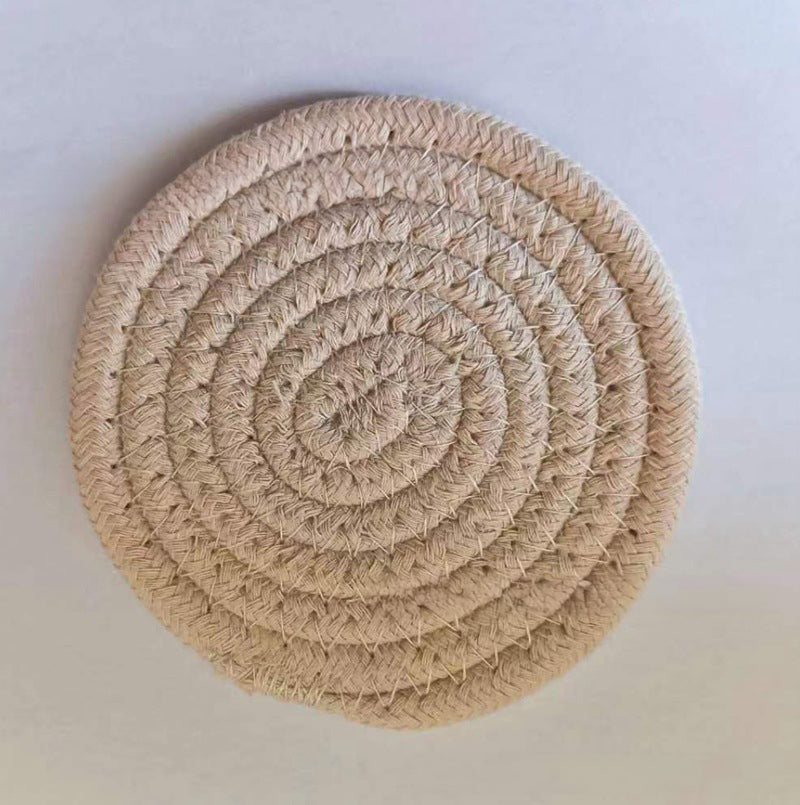 Cotton thread placemat hand woven insulation mat bowl mat cup mat thickened and simple cotton linen table mat - TrendTrove