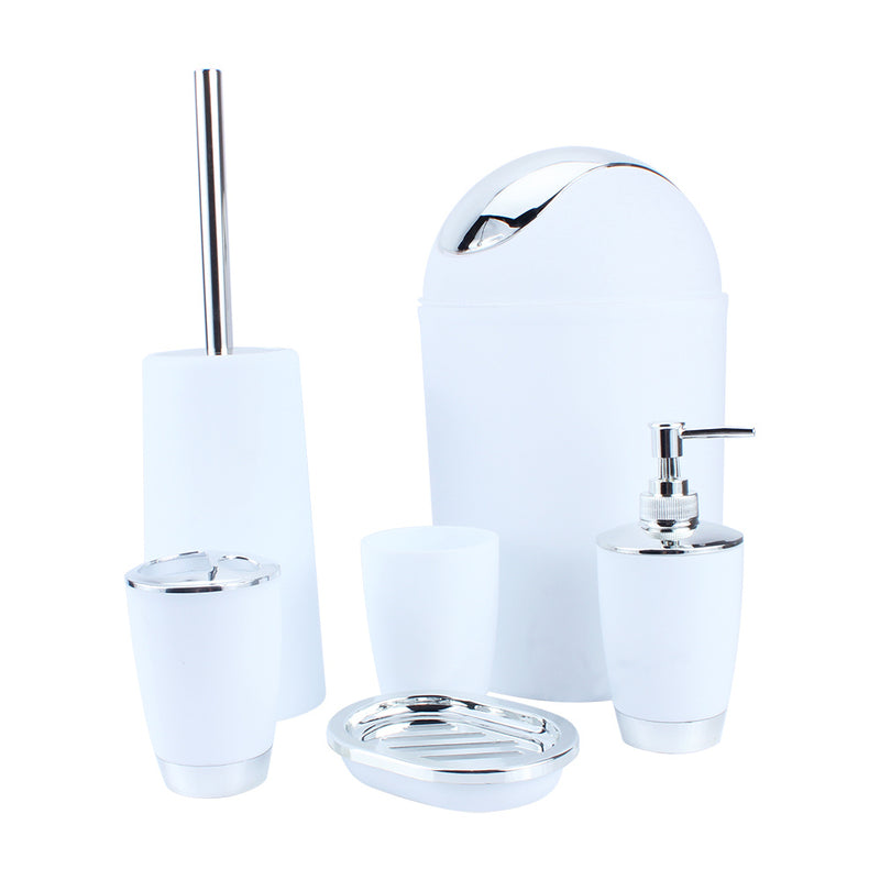 6Pcs Bathroom Accessory Set Bin Soap Dish Dispenser Tumbler Toothbrush Holder