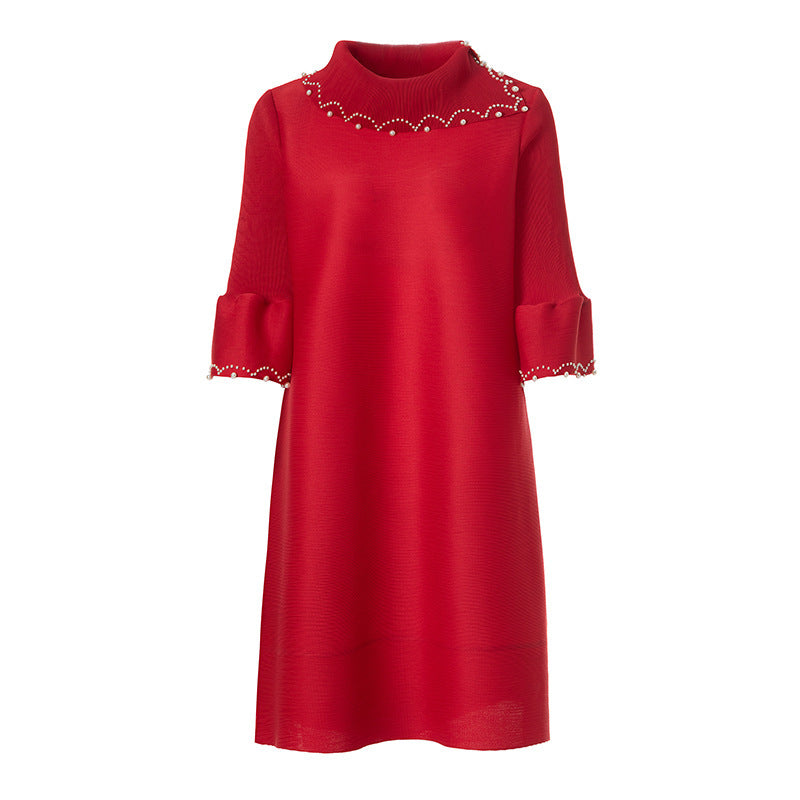 Pleated Temperament Black Dress Spring Dress