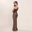 Elegant Off-Shoulder Ruched Satin Dress