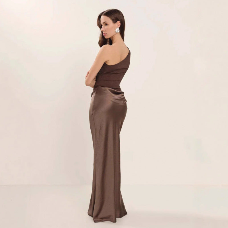 Elegant Off-Shoulder Ruched Satin Dress