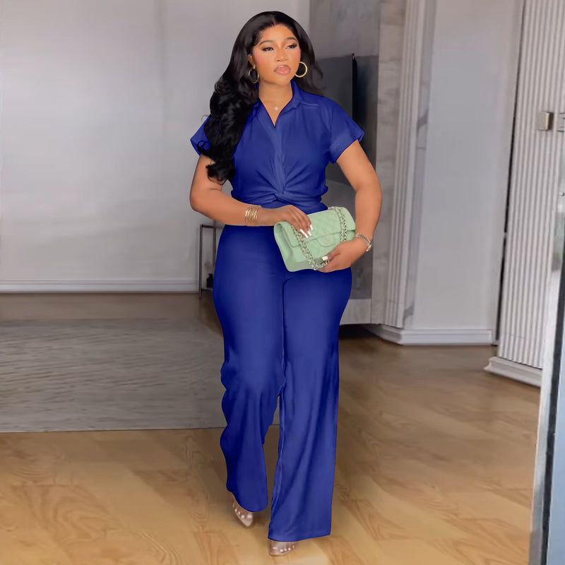 Short Sleeve Shirt and High Waist Pants Set