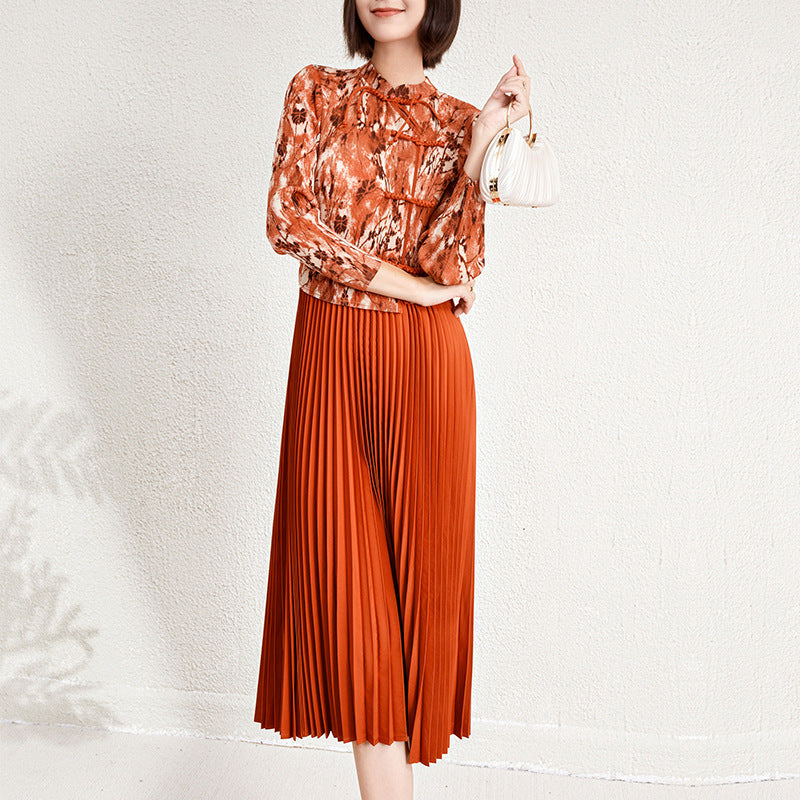 Vestido midi de dos piezas con estampado de tinta falsa para mujer