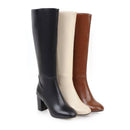 Women's Thick Heel High Boots with Side Zipper