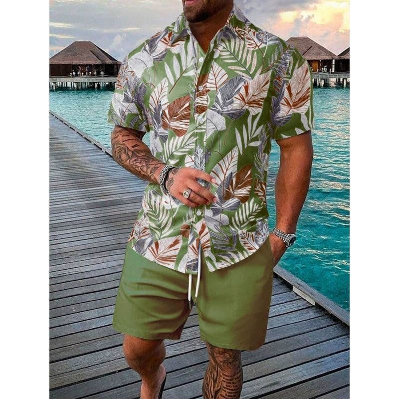 Men's Short-Sleeved Shirt and Beach Pants Set