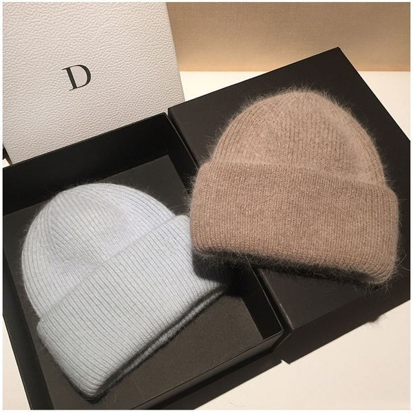 Rabbit Fur Knitted Winter Beanie