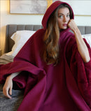 Loose-fitting hooded buttoned cape