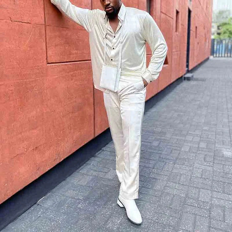 Men's Casual Long Sleeve Shirt and Pants Set