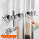 Stainless Steel Wall-Mounted Mop Rack with Hooks and Clips