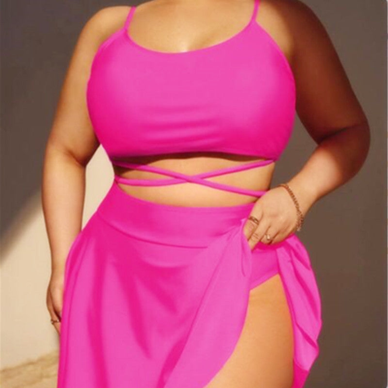 Solid Large Three Piece High Waist Bikini Swimsuit