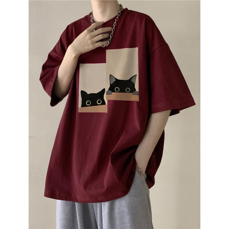 Cat Print Cotton T-shirt