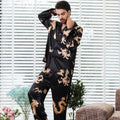 Simulated silk couple sleepwear new long sleeved set men's and women's V-neck silk printed dragon and phoenix home clothes - TrendTrove